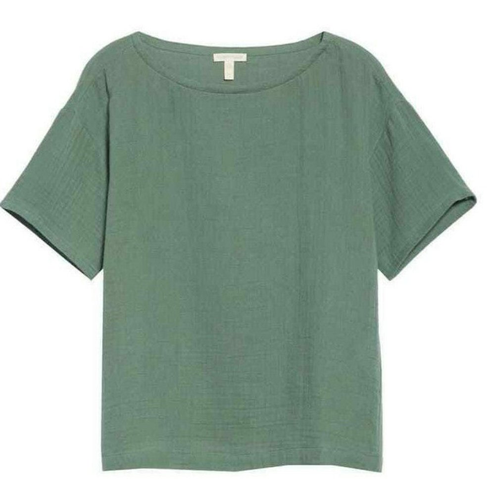 EILEEN FISHER LOFTY GAUZE BATEAU NECK BOX TOP - NORI